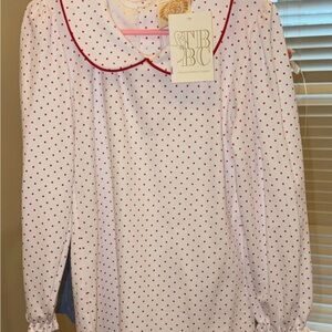 The Beaufort Bonnet Company White and Pink Polka Dot Blouse